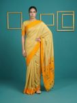 ATTRACTIVE HANDLOOM SILK ZARI WEAVING , WOVEN CONTRAST MUNIYA BORDER  SAREE WITH UNSTITCHED BLOUSE CREAM AND YELLOW