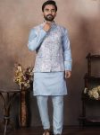 ATTRACTIVE MALAI SATIN  KURTA KOTI WITH PAYJAMA SKY