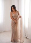 ATTRACTIVE NET THREAD & SEQUENCE EMBROIDERY WORK SAREE WITH UNSTITCHED BLOUSE CREAM