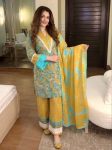 ATTRACTIVE PURE PRINTED CAMBRIC COTTON EMBROIDERY WORK WITH FANCY GPU LACE BORDER TOP BOTTOM WITH DUPATTA LEMON