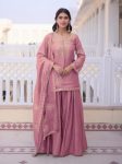 BOLLYWOOD  PURE FENDY SILK SEQUENCE CODING EMBROIDERY WORK TOP PALAZZO WITH DUPATTA PINK