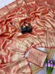 BOLLYWOOD SOFT TISSUE SATIN SILK  TWO TONE SHADAD SAREE WITH UNSTITCHED BLOUSE PEACH