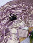 BOLLYWOOD SOFT TISSUE SATIN SILK  TWO TONE SHADAD SAREE WITH UNSTITCHED BLOUSE PURPLE