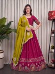 BOLLYWOOD VICHITRA SILK   EMBROIDERY MULTI THREAD WORK AND SEQUENCE WORK LEHENGA CHOLI WITH DUPATTA PISTA AND PINK