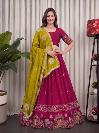 BOLLYWOOD VICHITRA SILK   EMBROIDERY MULTI THREAD WORK AND SEQUENCE WORK LEHENGA CHOLI WITH DUPATTA PISTA AND PINK