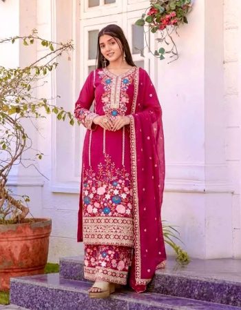 DESIGNER CHINON EMBROIDERY SEQUENCE DIAMOND HAND WORK TOP PALAZZO WITH DUPATTA RANI