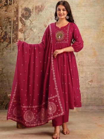 DESIGNER COTTON SILK EMBROIDERY WORK TOP BOTTOM WITH DUPATTA PINK