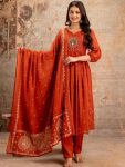 DESIGNER COTTON SILK EMBROIDERY WORK TOP BOTTOM WITH DUPATTA ORANGE