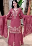 DESIGNER CREPE SILK EMBROIDERY SEQUENCE WORK TOP PALAZZO WITH DUPATTA PINK