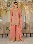 DESIGNER DOLA EMBROIDERY WORK TOP PALAZZO WITH DUPATTA PEACH