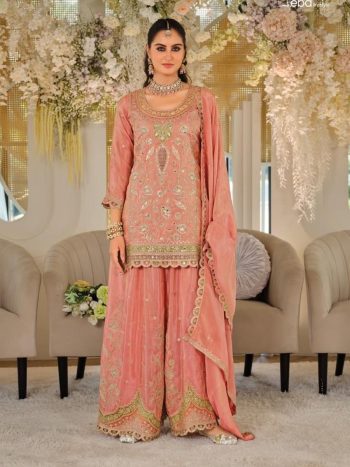 DESIGNER DOLA EMBROIDERY WORK TOP PALAZZO WITH DUPATTA PEACH