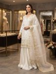 DESIGNER FENDY BEADS WITH SEQUENCE EMBROIDERY & CUT WORK TOP PALAZZO WITH DUPATTA WHITE