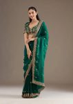 DESIGNER FENDY SATIN DORI WITH ZARI & SEQUENCE WORK SAREE WITH UNSTITCHED BLOUSE GREEN