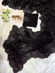 DESIGNER FENDY SATIN KHATLI CUT DANA HANDWORK ALONG WITH  ARC BORDER SAREE WITH UNSTITCHED BLOUSE BLACK