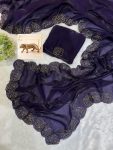 DESIGNER FENDY SATIN KHATLI CUT DANA HANDWORK ALONG WITH  ARC BORDER SAREE WITH UNSTITCHED BLOUSE NAVY BLUE