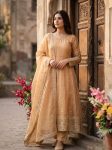 DESIGNER FENDY SILK EMBROIDERY 5 MM SEQUENCE & CODING DORI WORK GOWN BOTTOM WITH DUPATTA CREAM