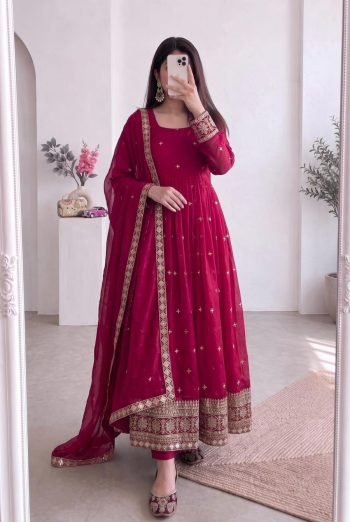 DESIGNER FENDY SILK EMBROIDERY SEQUENCE WORK GOWN BOTTOM WITH DUPATTA RANI