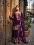 DESIGNER GEORGETTE EMBROIDERY 5 MM SEQUENCE WORK TOP SHARARA WITH DUPATTA PURPLE