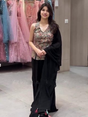 DESIGNER GEORGETTE EMBROIDERY SEQUENCE WORK TOP PALAZZO WITH DUPATTA BLACK