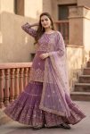 DESIGNER GEORGETTE EMBROIDERY SEQUENCE WORK  TOP SHARARA WITH DUPATTA LAVENDER