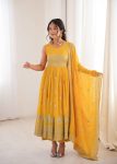DESIGNER GEORGETTE EMBROIDERY WITH SEQUENCE WORK GOWN BOTTOM WITH DUPATTA YELLOW