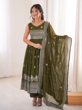DESIGNER GEORGETTE EMBROIDERY WITH SEQUENCE WORK GOWN BOTTOM WITH DUPATTA GREEN