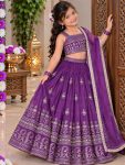 DESIGNER GEORGETTE SEQUENCE EMBROIDERY WORK KID'S LEHENGA CHOLI WITH DUPATTA PURPLE