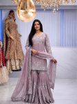 RICH LOOK GERMAN CHINON EMBROIDERY SEQUENCE WORK WITH READY MADE LACE BORDER WORK TOP SHARARA WITH DUPATTA PURPLE
