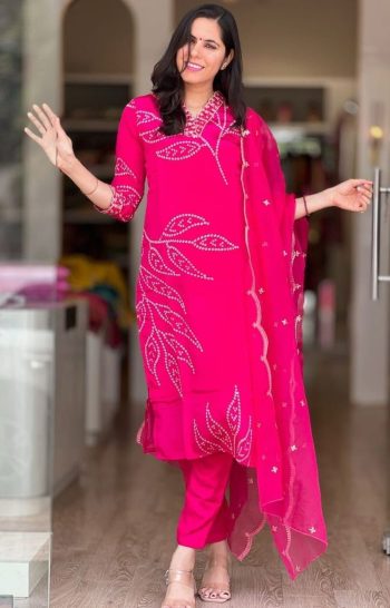 SIGNER HEAVY CHINON SILK DIGITAL PRINT  AND HEAVY CODING WORK  TOP BOTTOM WITH DUPATTA RANI