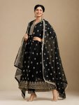DESIGNER HEAVY FAUX RAYON EMBROIDERED 3MM SEQUENCE AND CHIKU DHAGA WORK TOP BOTTOM WITH DUPATTA BLACK