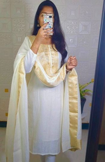 DESIGNER HEAVY VICHITRA WEAVING LACE WORK TOP WITH DUPATTA WHITE