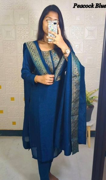 DESIGNER HEAVY VICHITRA WEAVING LACE WORK TOP WITH DUPATTA BLUE