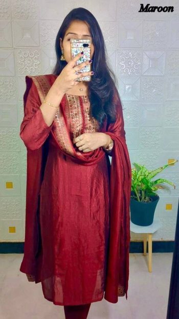 DESIGNER HEAVY VICHITRA WEAVING LACE WORK TOP WITH DUPATTA MAROON