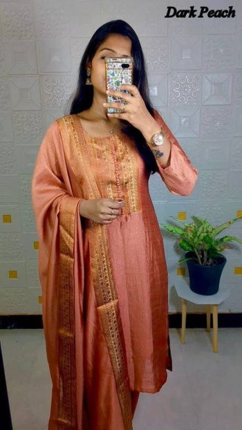 DESIGNER HEAVY VICHITRA WEAVING LACE WORK TOP WITH DUPATTA PEACH