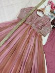 DESIGNER MOSS SILK EMBROIDERY BEADS WORK GOWN BOTTOM WITH DUPATTA FESTIVE WEAR WHOLESALE PRICE ETHNIC GARMENT (5)
