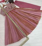 DESIGNER MOSS SILK EMBROIDERY BEADS WORK GOWN BOTTOM WITH DUPATTA FESTIVE WEAR WHOLESALE PRICE ETHNIC GARMENT (5)