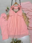 DESIGNER MUL CHANDERI BEADS WITH SEQUENCE EMBROIDERY WORK TOP BOTTOM WITH DUPATTA BABY PINK