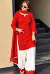 DESIGNER MUL CHANDERI   PLAIN TOP BOTTOM WITH DUPATTA  RED AND WHITE