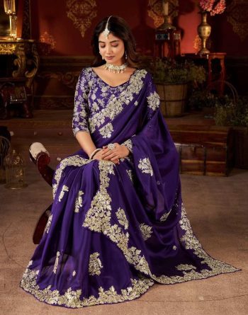 DESIGNER RANGOLI SILK CODING EMBROIDERY AND BUTTA WORK WITH CUT WORK BORDER SAREE WITH UNSTITCHED BLOUSE PURPLE