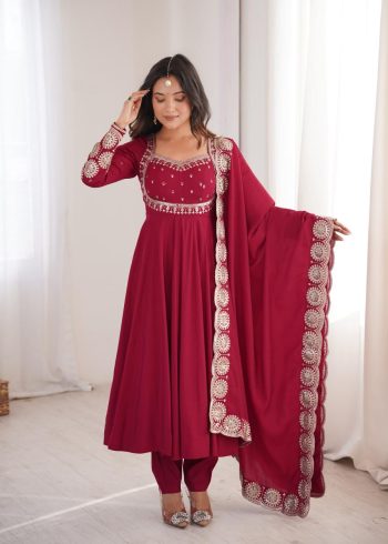 DESIGNER ROMAN SILK EMBROIDERY SEQUENCE WORK GOWN BOTTOM WITH DUPATTA RANI