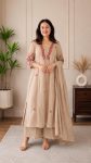 DESIGNER ROMAN SILK EMBROIDERY WORK TOP BOTTOM WITH DUPATTA CREAM