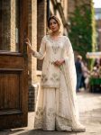 DESIGNER SATIN SILK EMBROIDERY 5 MM SEQUENCE WORK TOP PALAZZO WITH DUPATTA  OFF WHITE