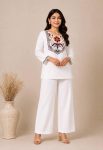 DESIGNER SLUB COTTON EMBROIDERY WORK CO-ORD SET WHITE