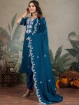 DESIGNER SLUB COTTON EMBROIDERY WORK TOP BOTTOM WITH DUPATTA TEAL