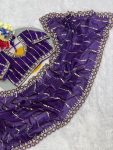 DESIGNER SOFT FENDY SATIN SILK HANDWORK ,SEQUENCE WORK CUT WORK BORDER SAREE WITH STITCHED BLOUSE PURPLE