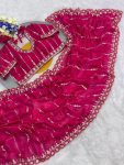 DESIGNER SOFT FENDY SATIN SILK HANDWORK ,SEQUENCE WORK CUT WORK BORDER SAREE WITH STITCHED BLOUSE RANI