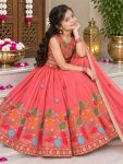 DESIGNER SOFT SINDUR SILK SEQUENCE EMBROIDERY WORK KID’S LEHENGA CHOLI AND DUPATTA WEDDING WEAR WHOLESALE PRICE ETHNIC GARMENT (8)