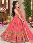 DESIGNER SOFT SINDUR SILK SEQUENCE EMBROIDERY WORK KID’S LEHENGA CHOLI AND DUPATTA WEDDING WEAR WHOLESALE PRICE ETHNIC GARMENT (8)