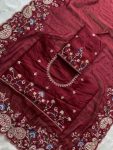 DESIGNER TABBY SILK EMBROIDERY CUTWORK ARCO BORDER SAREE WITH UNSTITCHED BLOUSE WEDDING WEAR WHOLESALE PRICE ETHNIC GARMENT (9)
