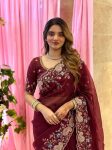 DESIGNER TABBY SILK EMBROIDERY CUTWORK ARCO BORDER SAREE WITH UNSTITCHED BLOUSE WEDDING WEAR WHOLESALE PRICE ETHNIC GARMENT (9)